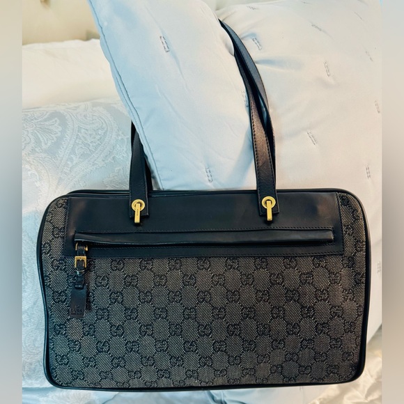 Gucci Denim Black and Gray Signature Satchel - Picture 1 of 9